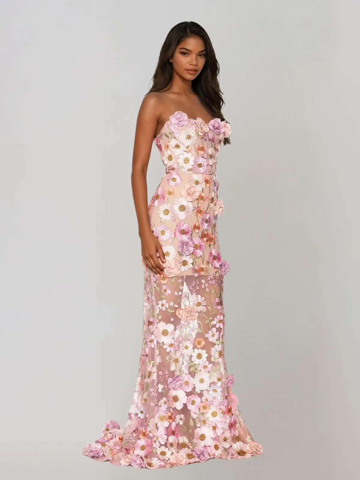 Gexila Strapless Flower Embroidered Maxi Dress sold by Mew Mews product image thumbnail 2