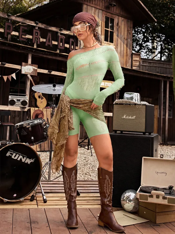 Pryxora One Shoulder Cutout Romper In Mint Green made by Mew Mews