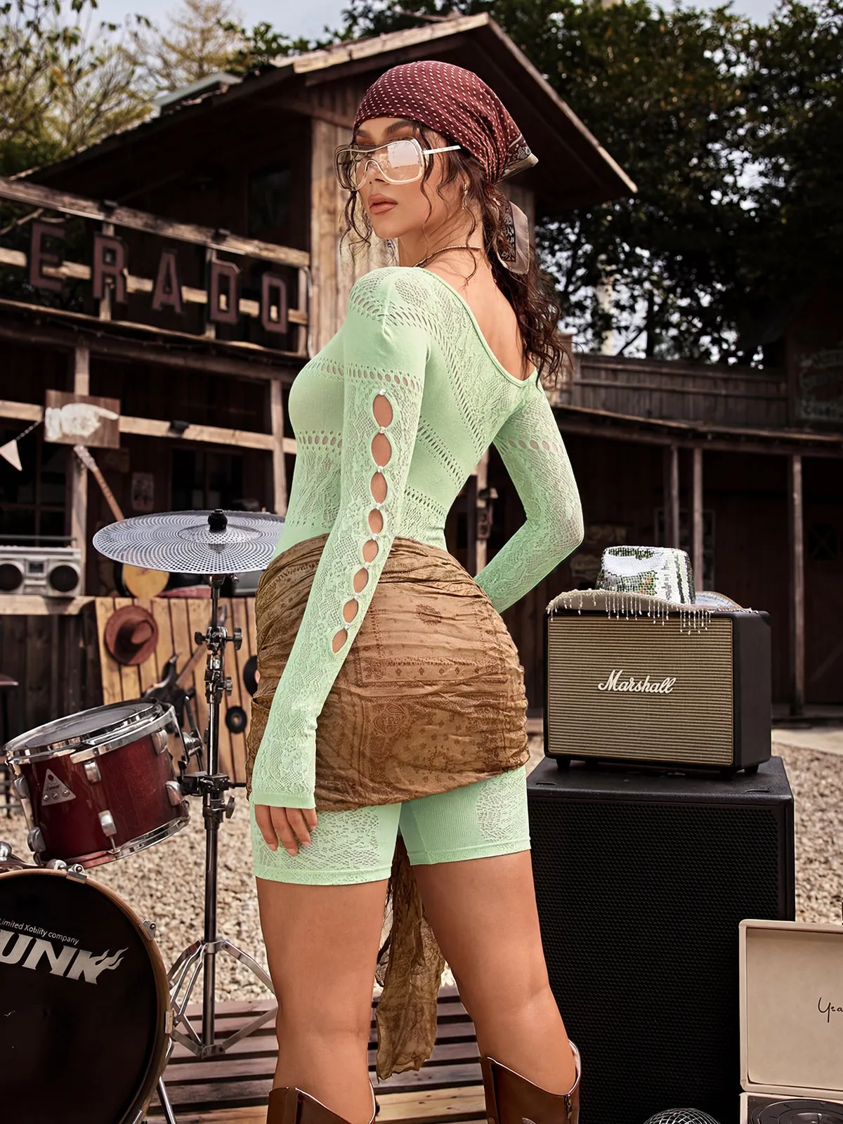 Pryxora One Shoulder Cutout Romper In Mint Green sold by Mew Mews product image thumbnail 4