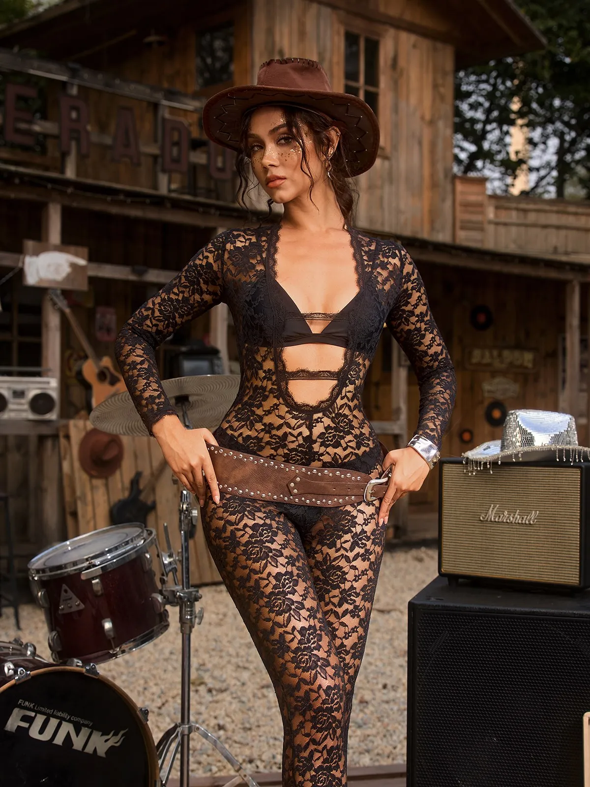 Chrissa Long Sleeve Lace Floral Jumpsuit sold by Mew Mews product image thumbnail 4