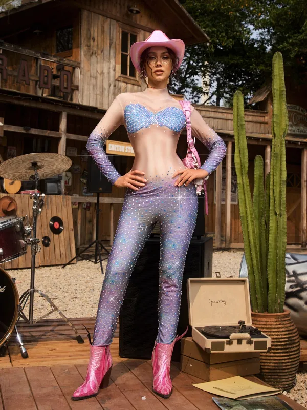 Selgro Ombre High Neck Rhinestone Jumpsuit made by Mew Mews