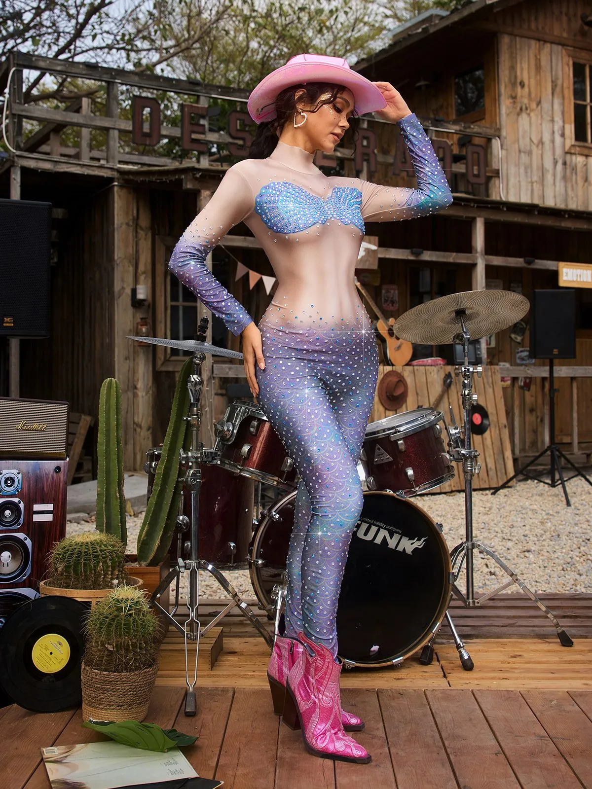 Selgro Ombre High Neck Rhinestone Jumpsuit sold by Mew Mews product image thumbnail 5