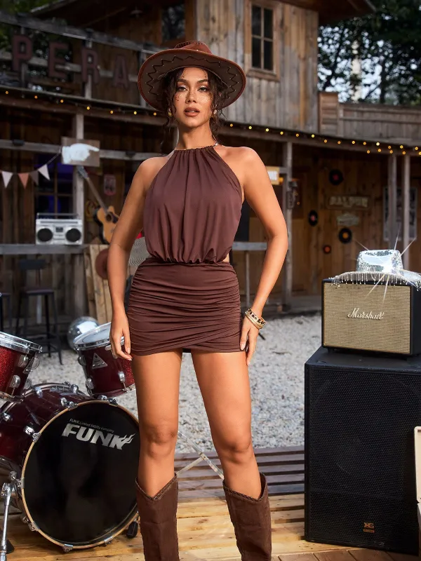 Cilicia Halterneck Ruched Mini Dress made by Mew Mews