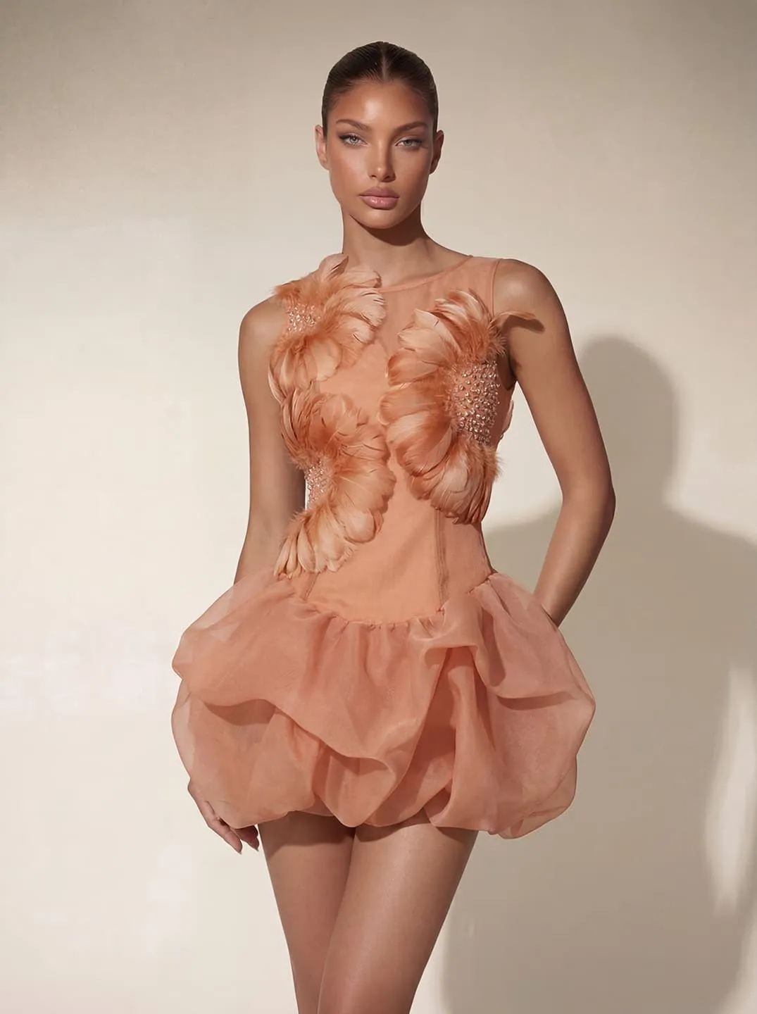 Delvor Sleeveless Feather Rhinestone Mini Dress sold by Mew Mews product image thumbnail 2