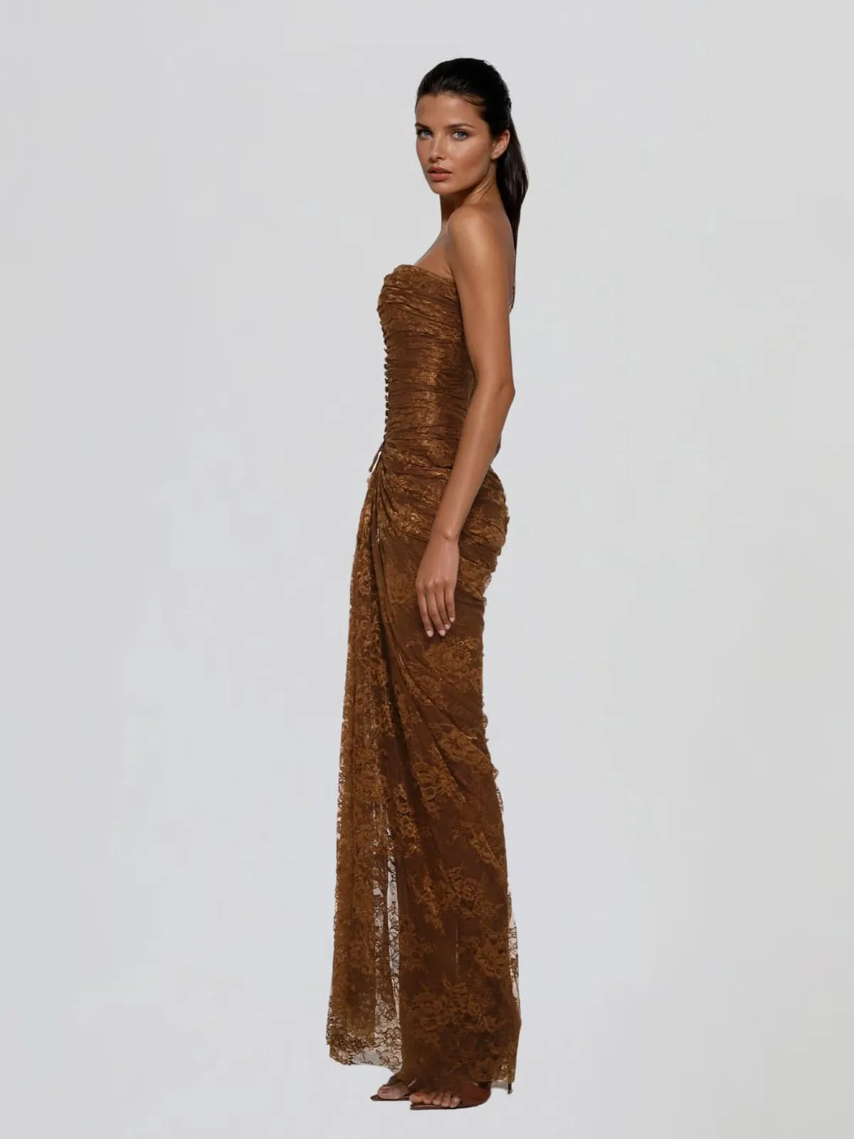 Fyrella Halterneck Lace Up Lace Maxi Dress sold by Mew Mews product image thumbnail 4