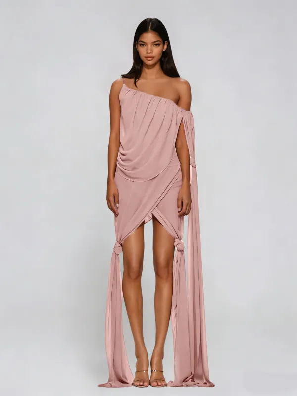 Velyxan One Shoulder Twisted Draped Mini Dress made by Mew Mews