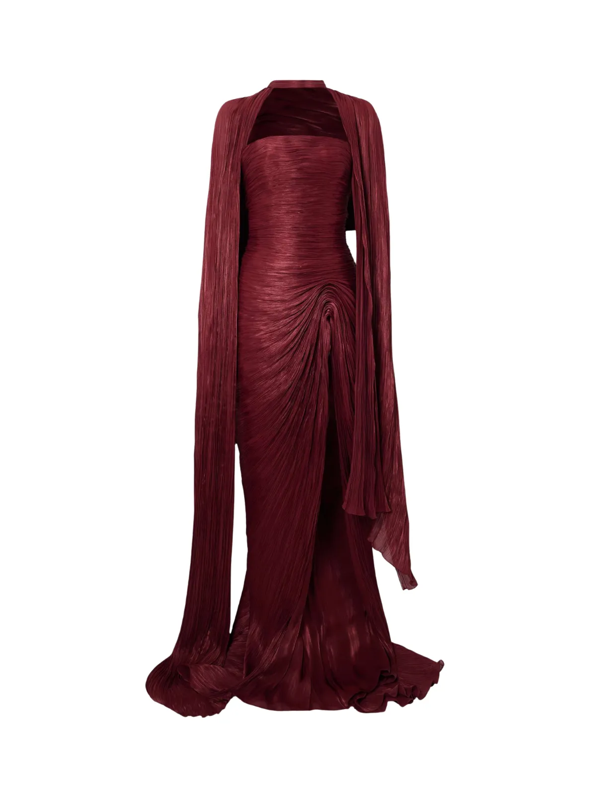 Bravexia Cape Ruched Split Maxi Dress In Wine sold by Mew Mews product image thumbnail 4