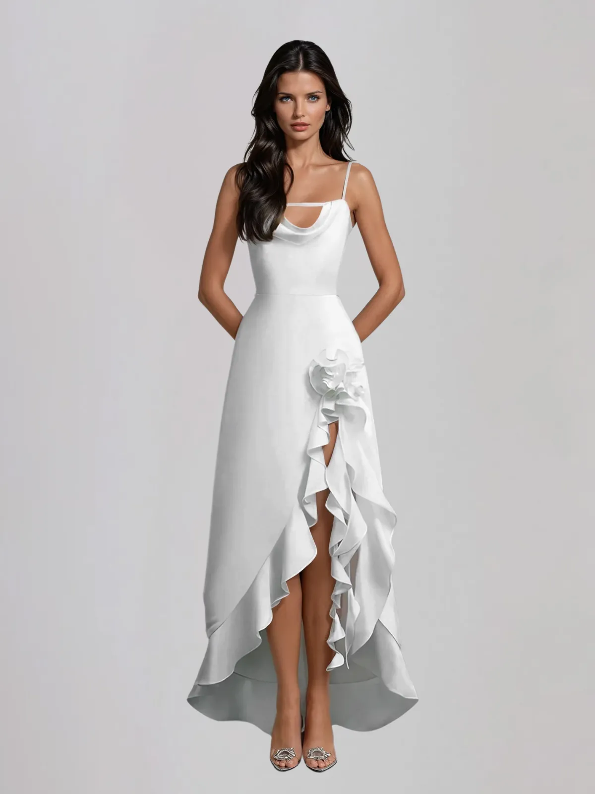 Odelar Spaghetti Flower Ruffle Maxi Dress sold by Mew Mews