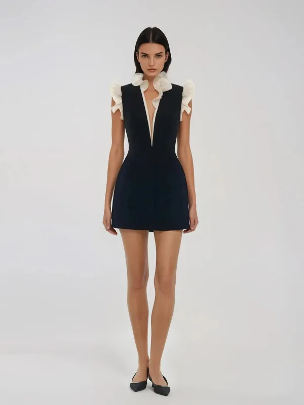Dravik V Neck Ruffle Mini Dress made by Mew Mews
