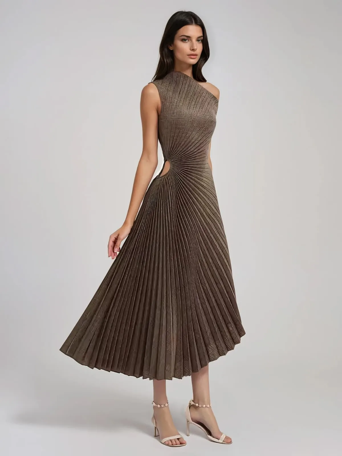 Priven Sleeveless Cutout Pleated Midi Dress sold by Mew Mews