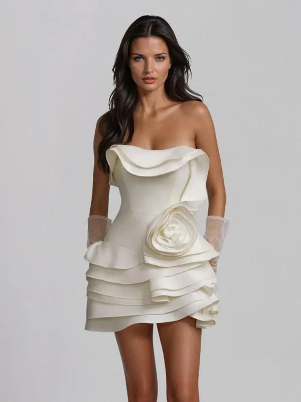 Norvik Strapless Flower Mini Dress made by Mew Mews