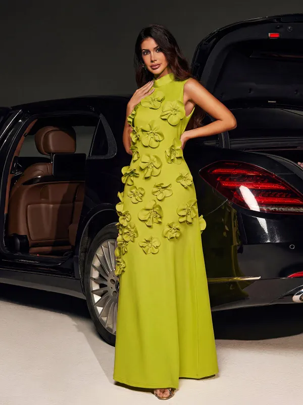 Liluri Sleeveless Flower Maxi Dress In Chartreuse made by Mew Mews