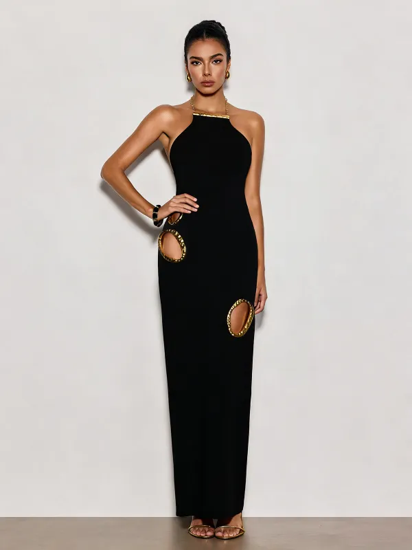 Gavrel Halterneck Cutout Maxi Dress In Black made by Mew Mews