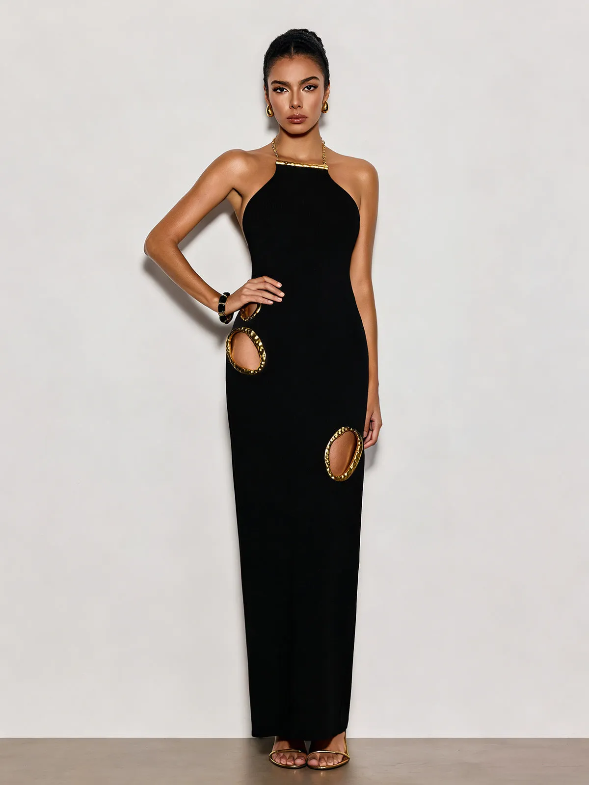 Gavrel Halterneck Cutout Maxi Dress In Black sold by Mew Mews