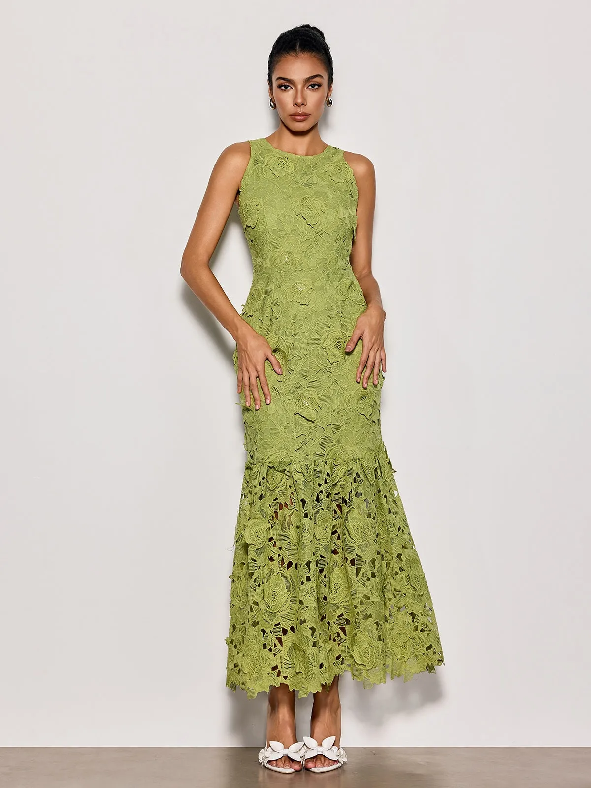 Savrel Sleeveless Cutout Flower Maxi Dress sold by Mew Mews