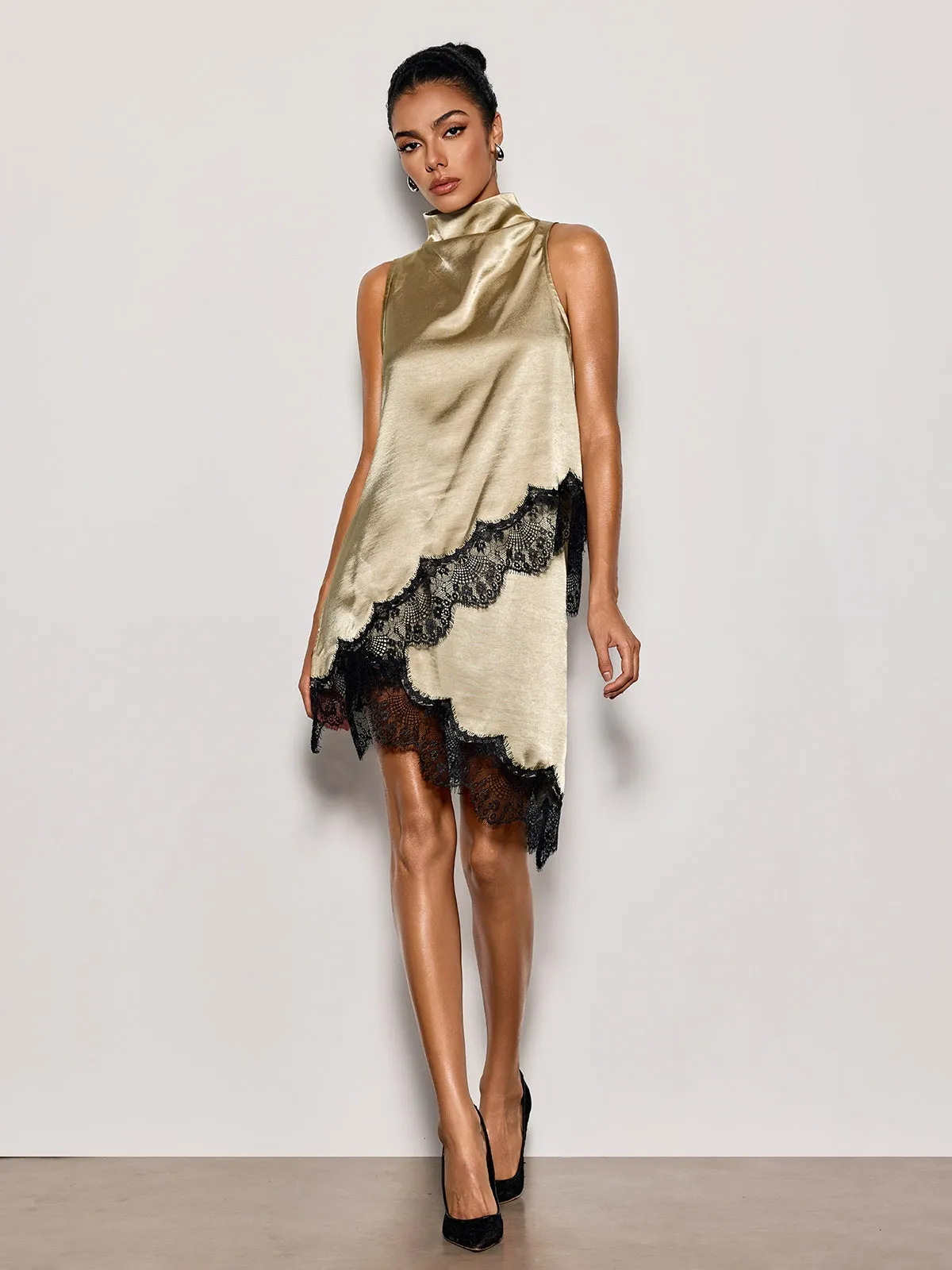 Olyxen High Neck Lace Skirt Set In Gold sold by Mew Mews product image thumbnail 2