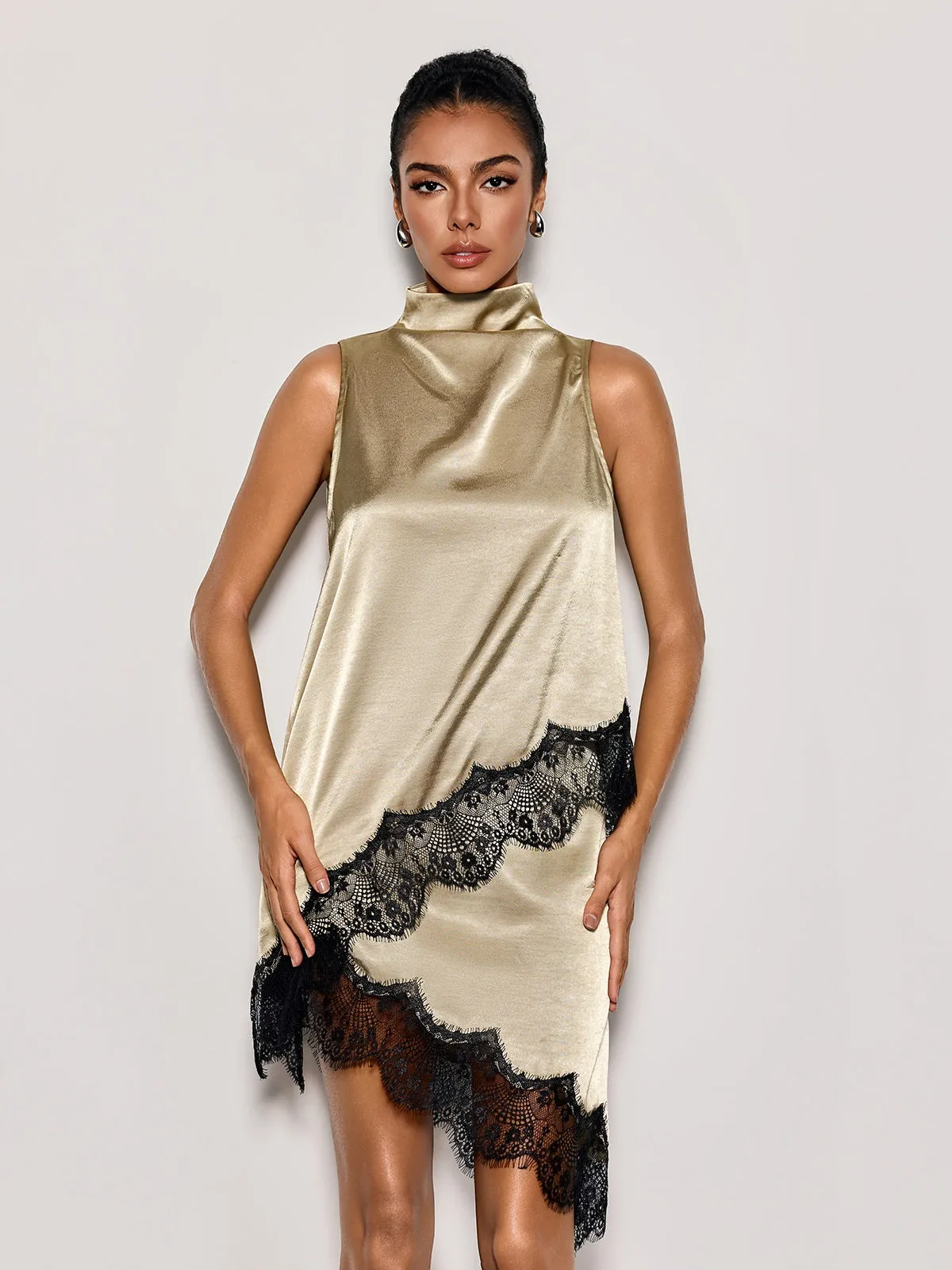 Olyxen High Neck Lace Skirt Set In Gold sold by Mew Mews product image thumbnail 3