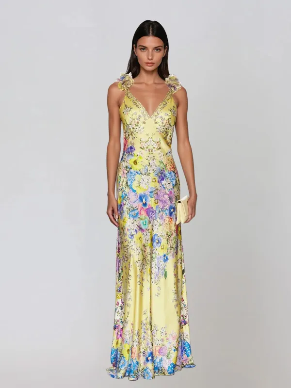 Goril V Neck Flower Maxi Dress made by Mew Mews
