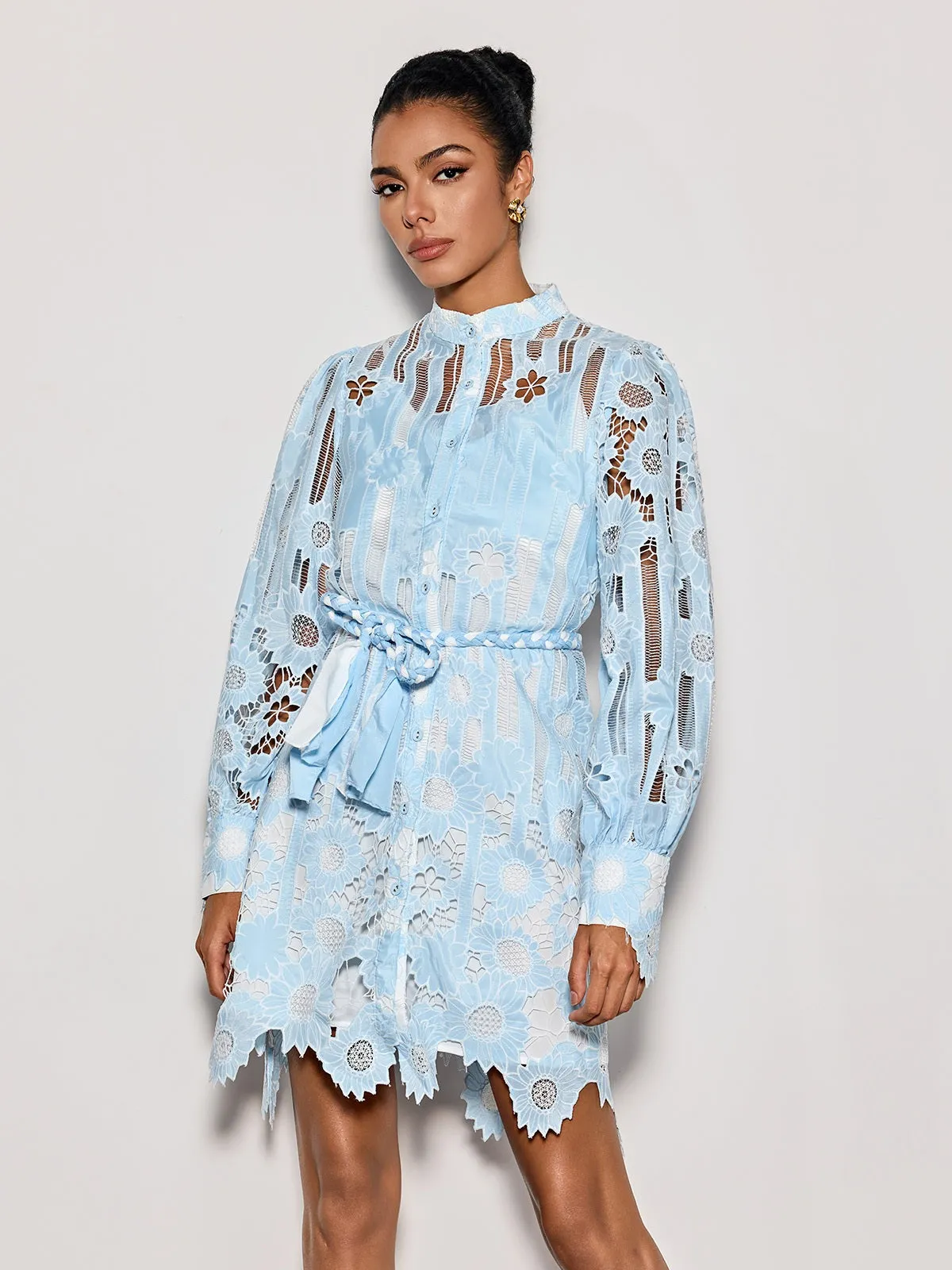 Deliz Long Sleeve Flower Mini Dress sold by Mew Mews product image thumbnail 5