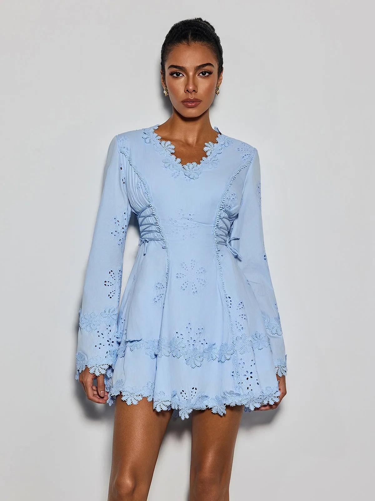 Delicia Flare Sleeve Flower Mini Dress sold by Mew Mews