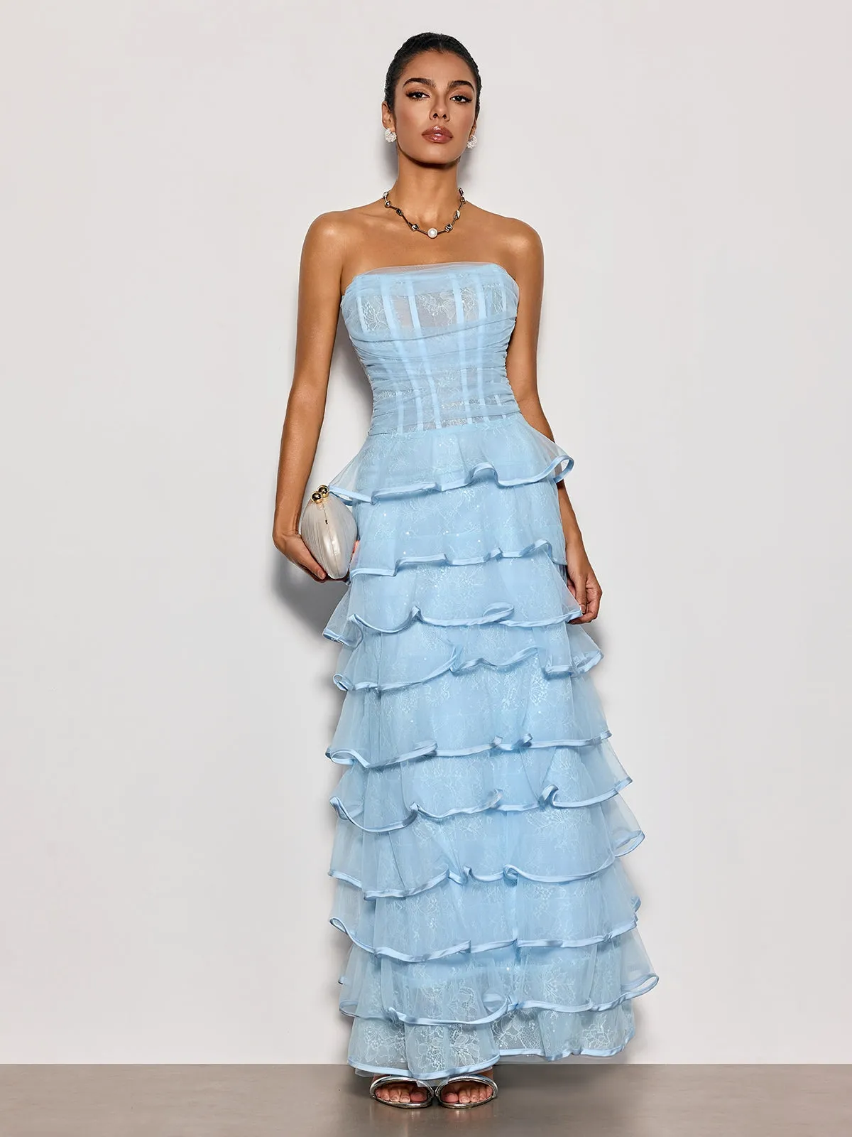 Delicah Strapless Ruffle Tiered Maxi Dress sold by Mew Mews product image thumbnail 3