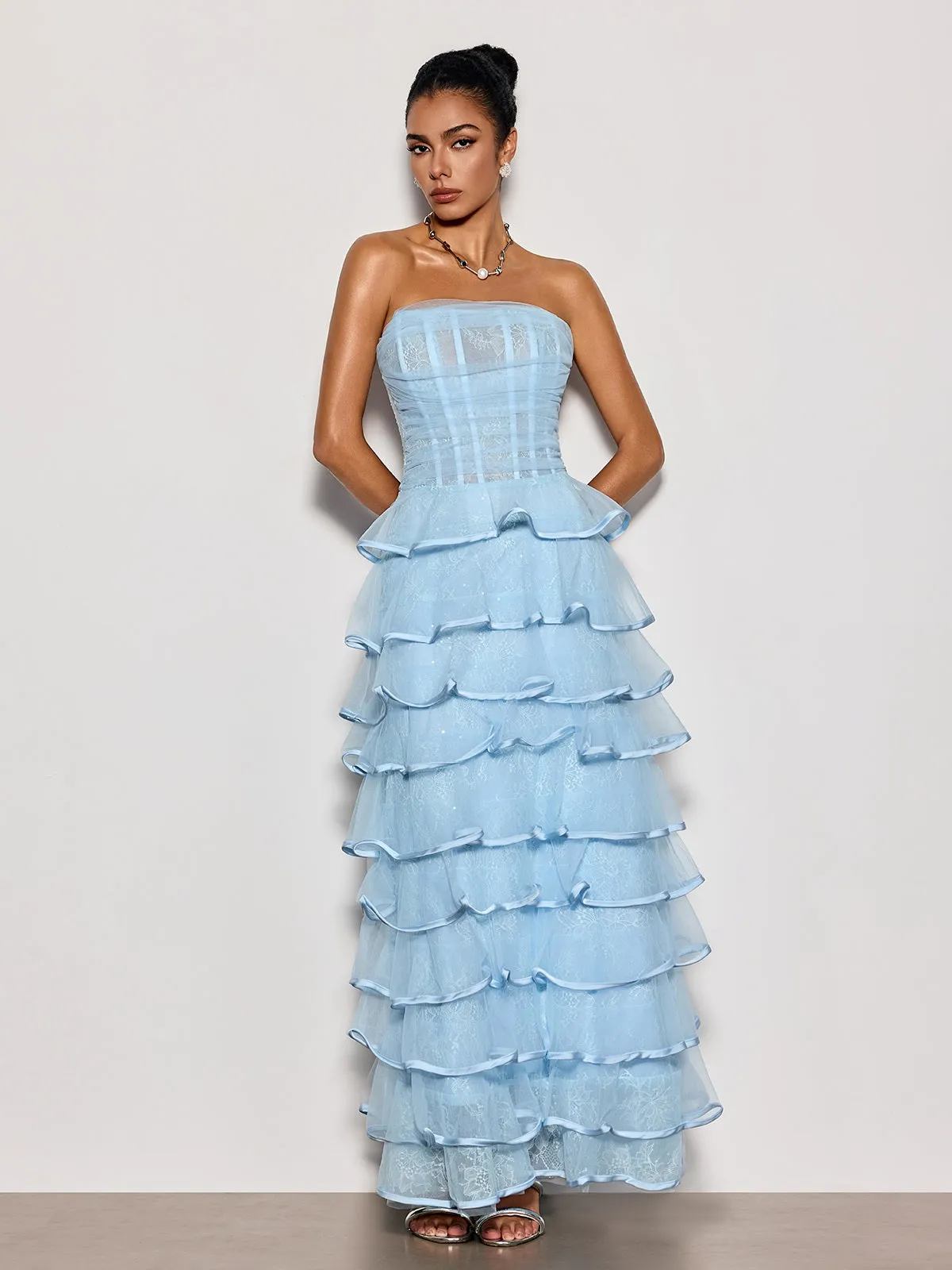 Delicah Strapless Ruffle Tiered Maxi Dress sold by Mew Mews product image thumbnail 2