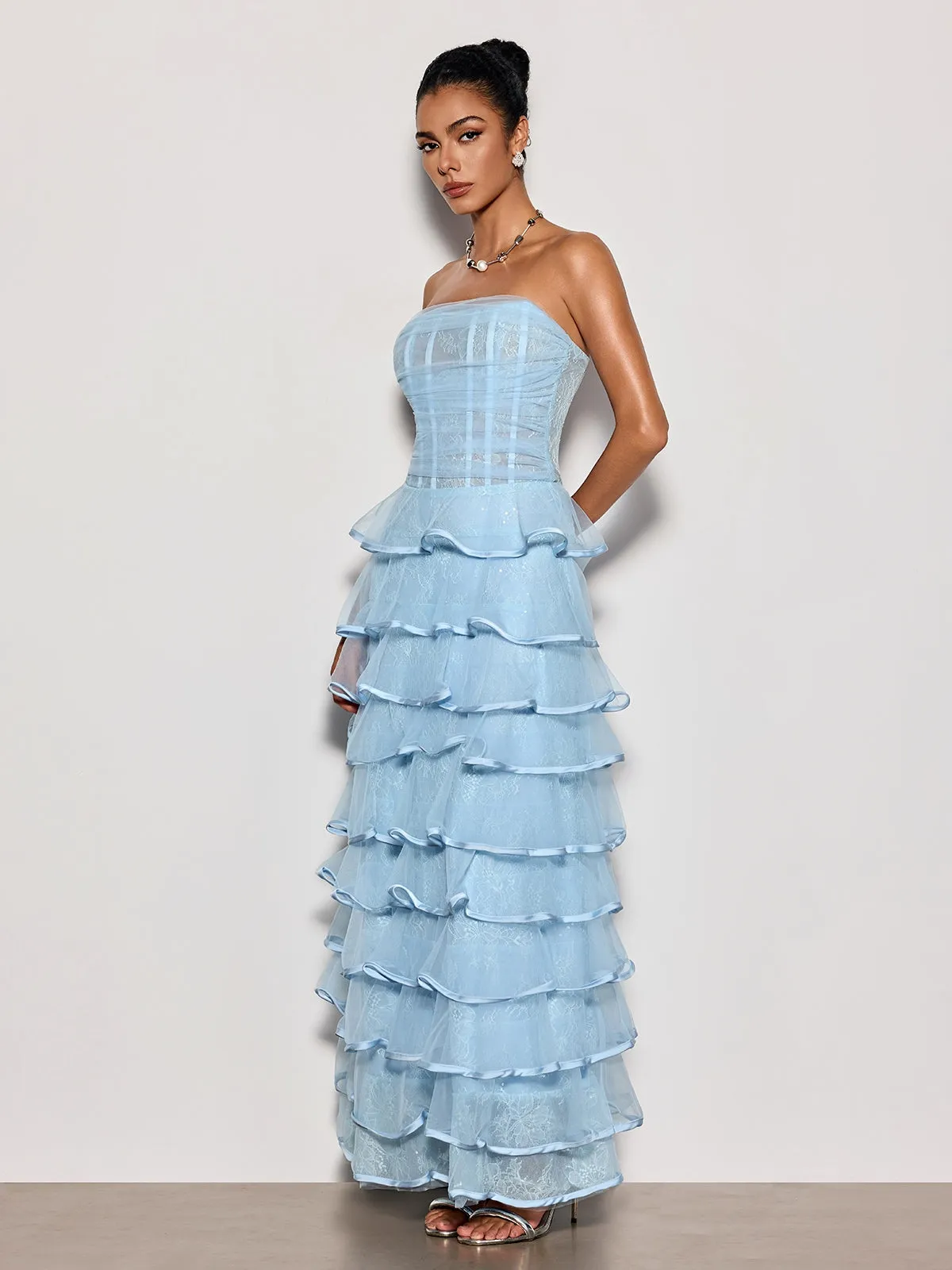Delicah Strapless Ruffle Tiered Maxi Dress sold by Mew Mews product image thumbnail 4