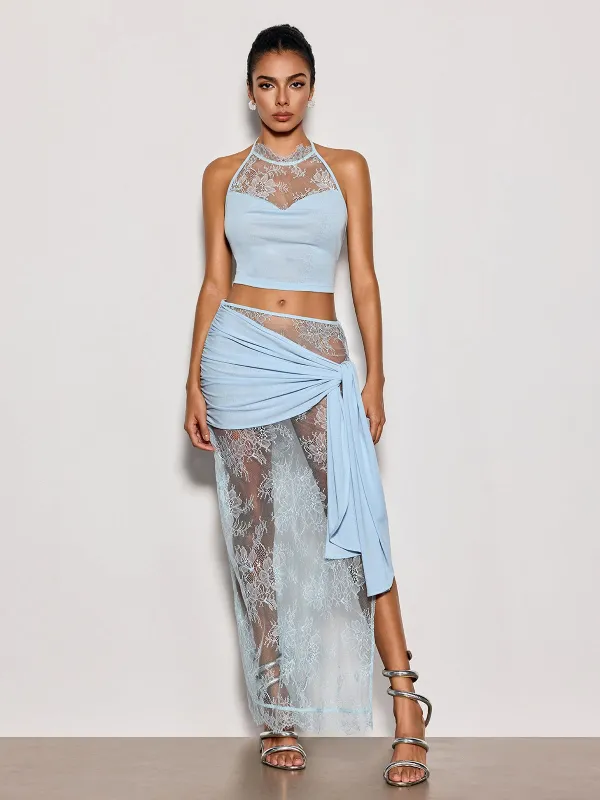 Falyxra Halterneck Lace Knit Skirt Set made by Mew Mews