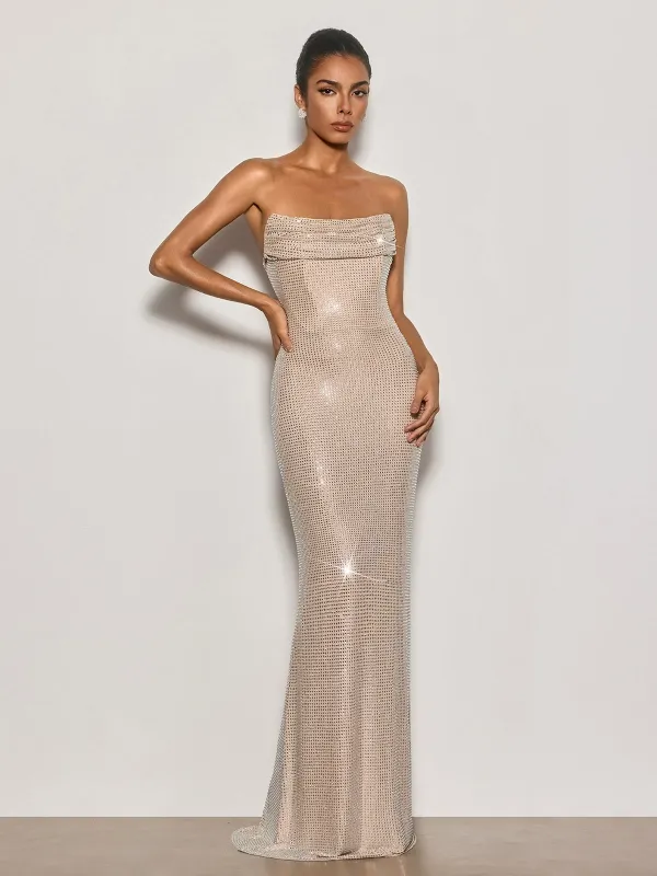 Cyrah Strapless Rhinestone Maxi Dress made by Mew Mews