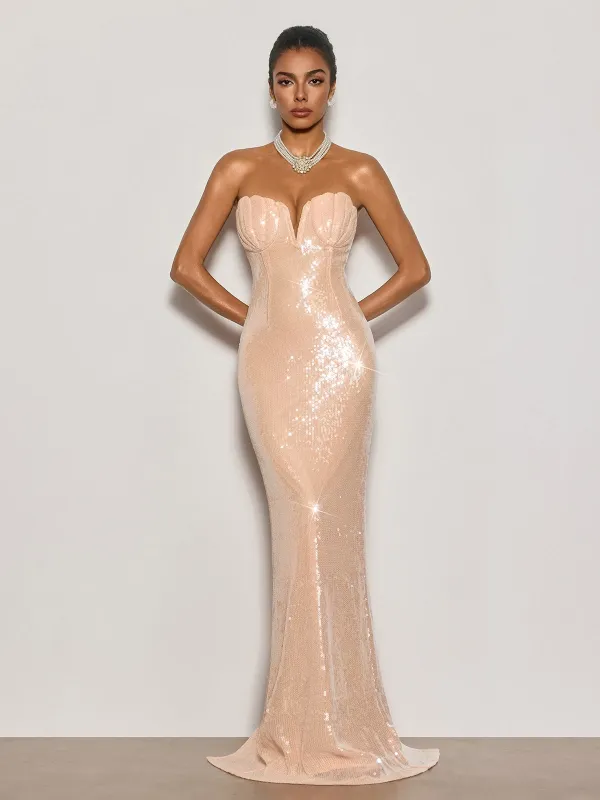 Cypriana Strapless Sequin Maxi Dress made by Mew Mews