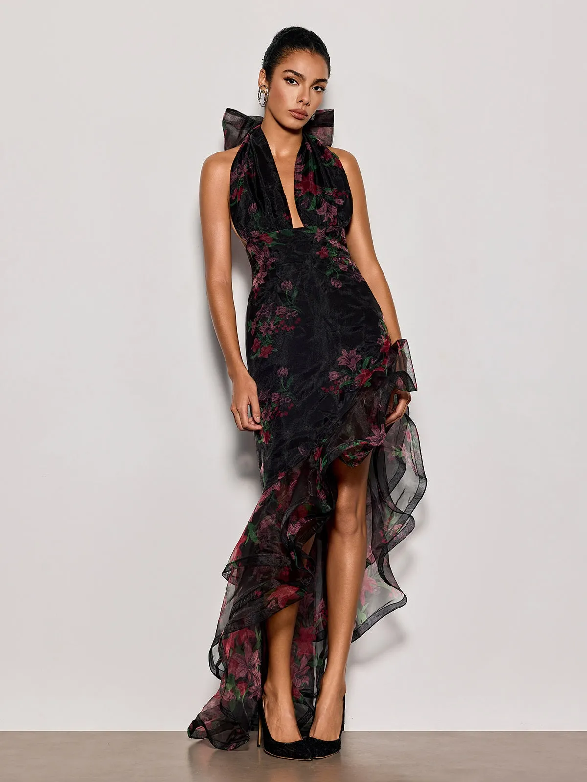 Cynna Halterneck Floral Ruffle Maxi Dress sold by Mew Mews product image thumbnail 4