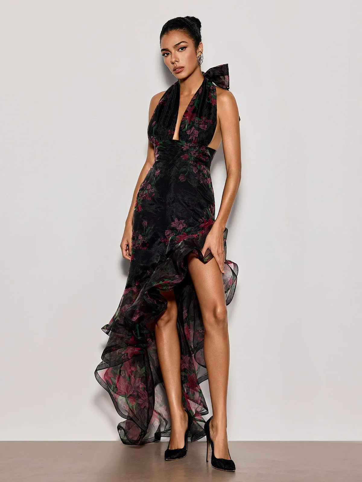 Cynna Halterneck Floral Ruffle Maxi Dress sold by Mew Mews product image thumbnail 3