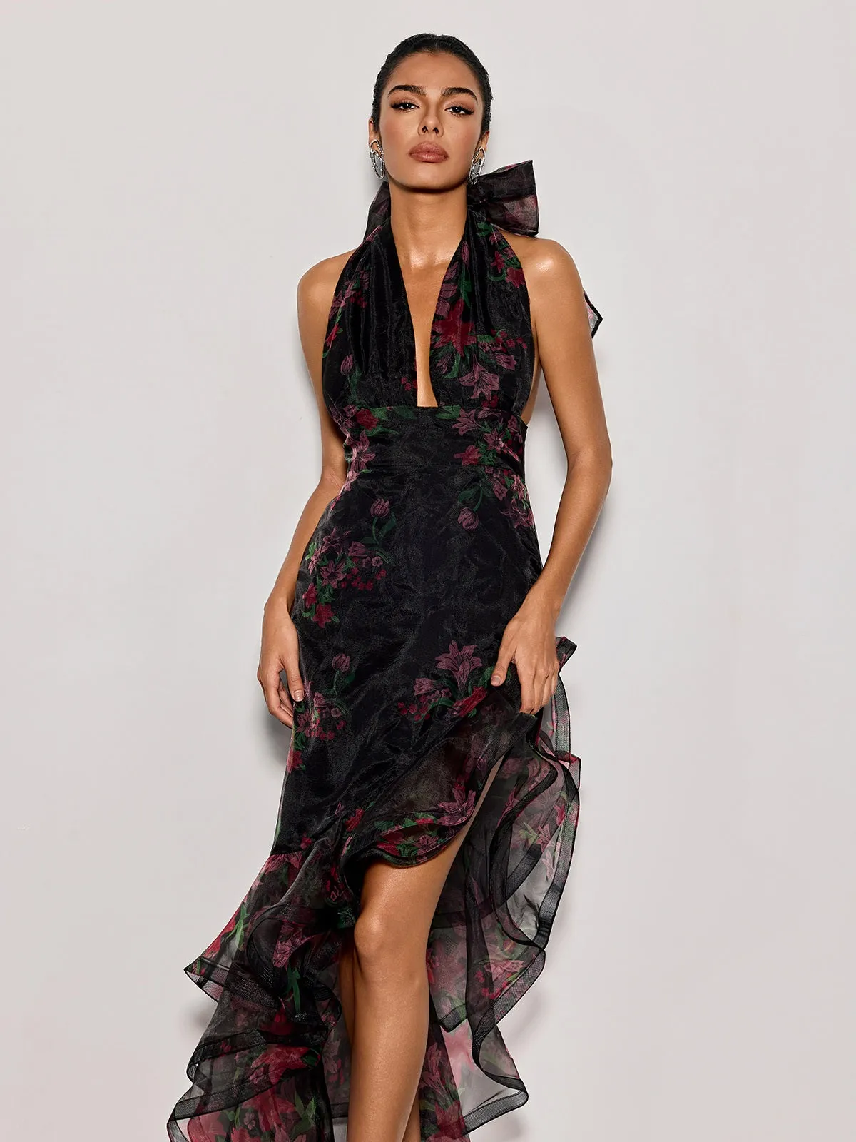 Cynna Halterneck Floral Ruffle Maxi Dress sold by Mew Mews product image thumbnail 5