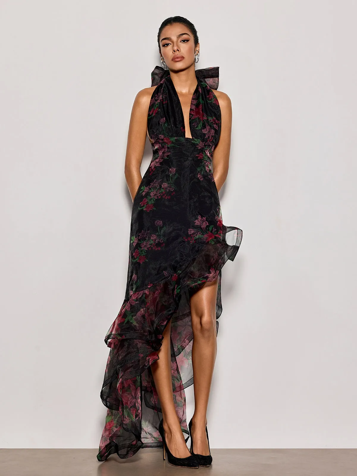 Cynna Halterneck Floral Ruffle Maxi Dress sold by Mew Mews product image thumbnail 2