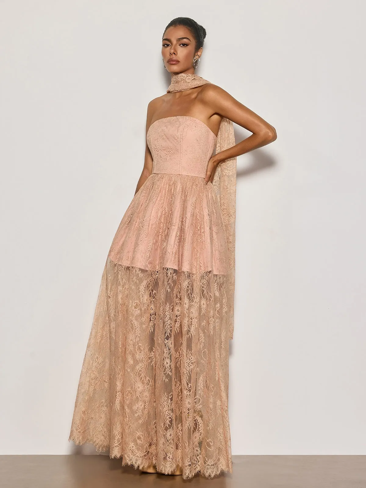 Cyma Strapless Scarf Lace Maxi Dress sold by Mew Mews product image thumbnail 4