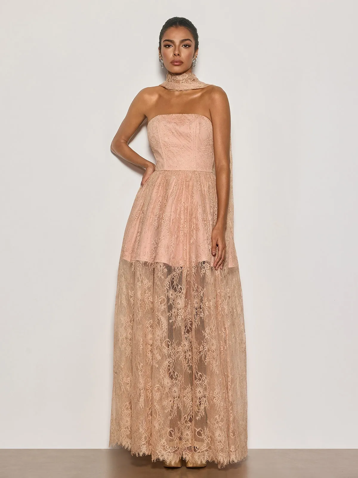 Cyma Strapless Scarf Lace Maxi Dress sold by Mew Mews product image thumbnail 3