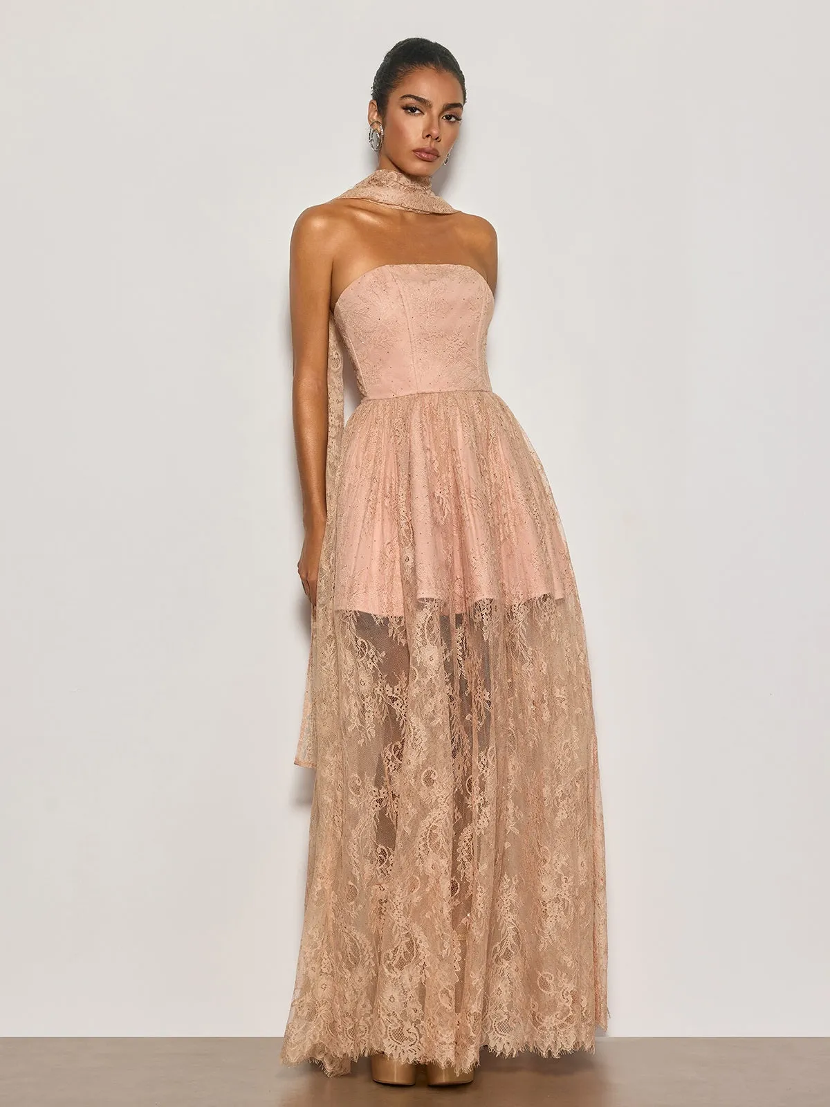 Cyma Strapless Scarf Lace Maxi Dress sold by Mew Mews product image thumbnail 2