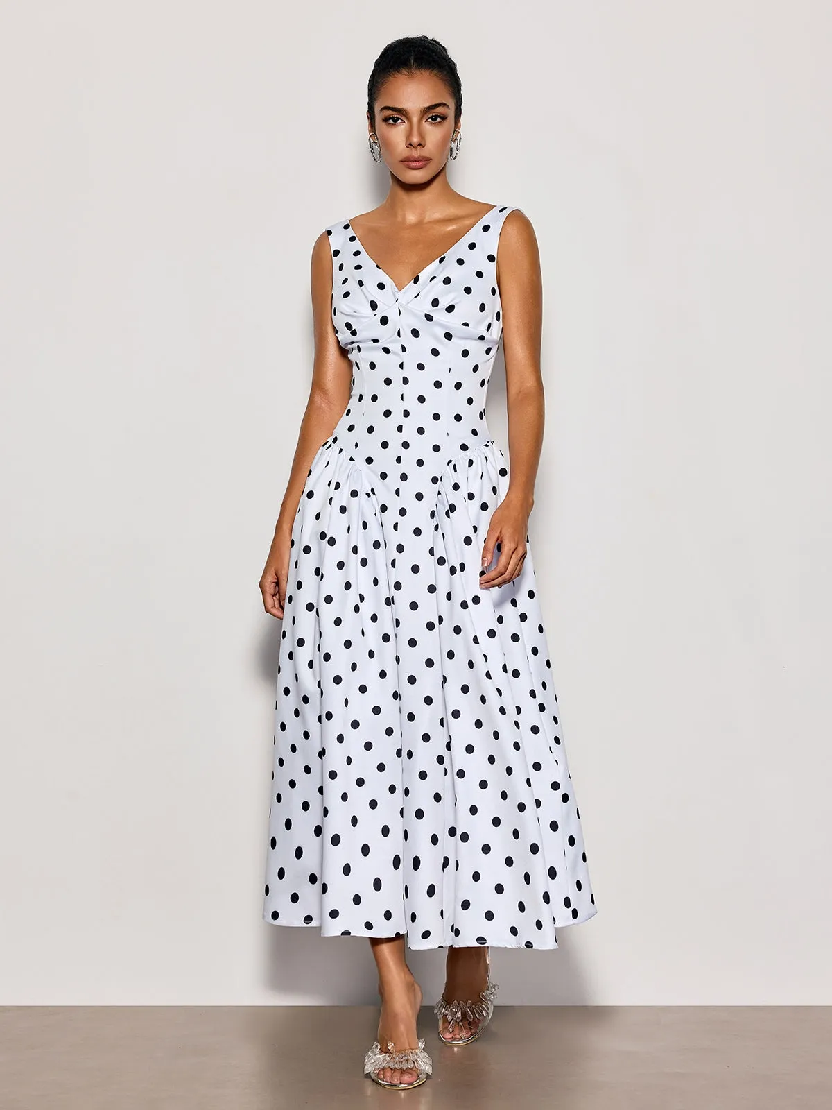 Cybil Sleeveless Dot Midi Dress sold by Mew Mews product image thumbnail 4