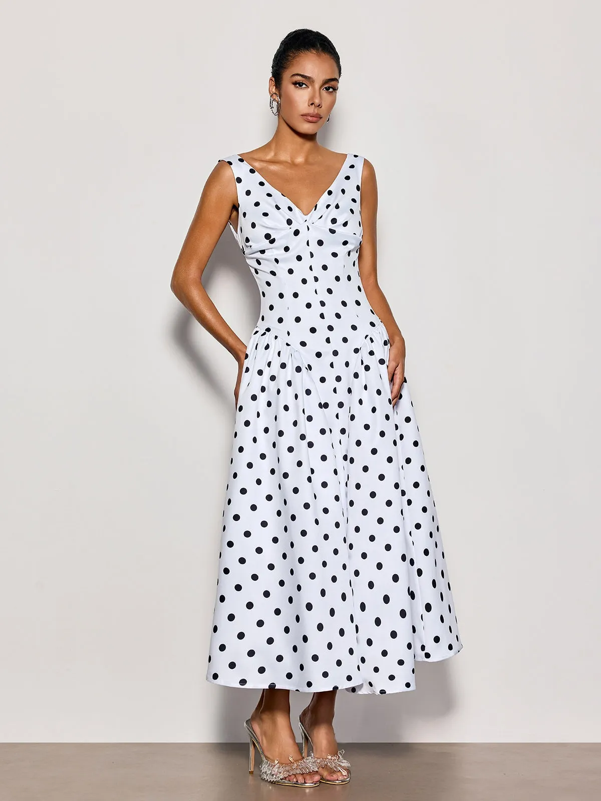 Cybil Sleeveless Dot Midi Dress sold by Mew Mews product image thumbnail 2