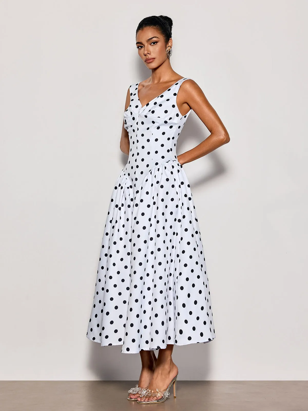 Cybil Sleeveless Dot Midi Dress sold by Mew Mews product image thumbnail 3