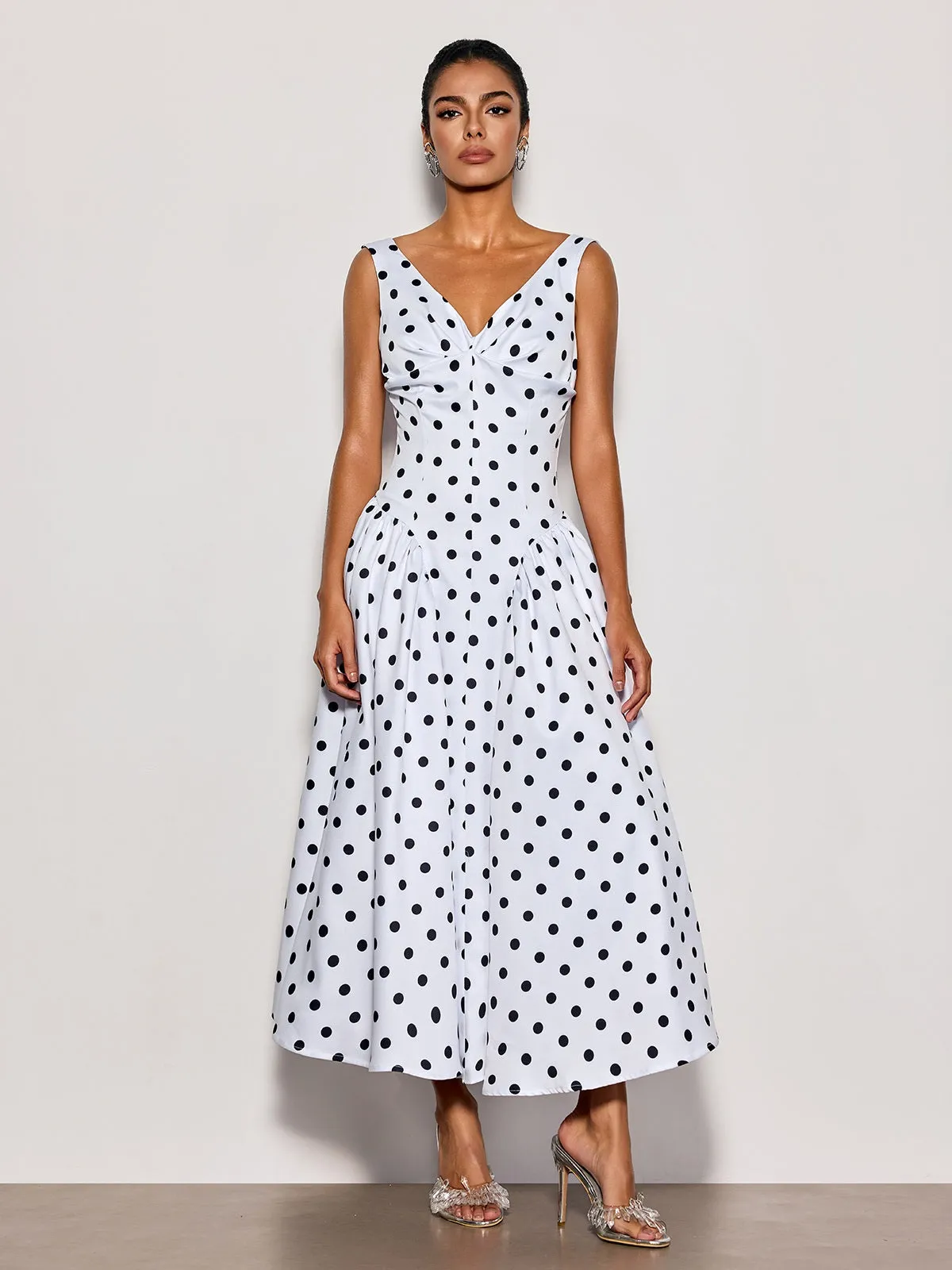 Cybil Sleeveless Dot Midi Dress sold by Mew Mews