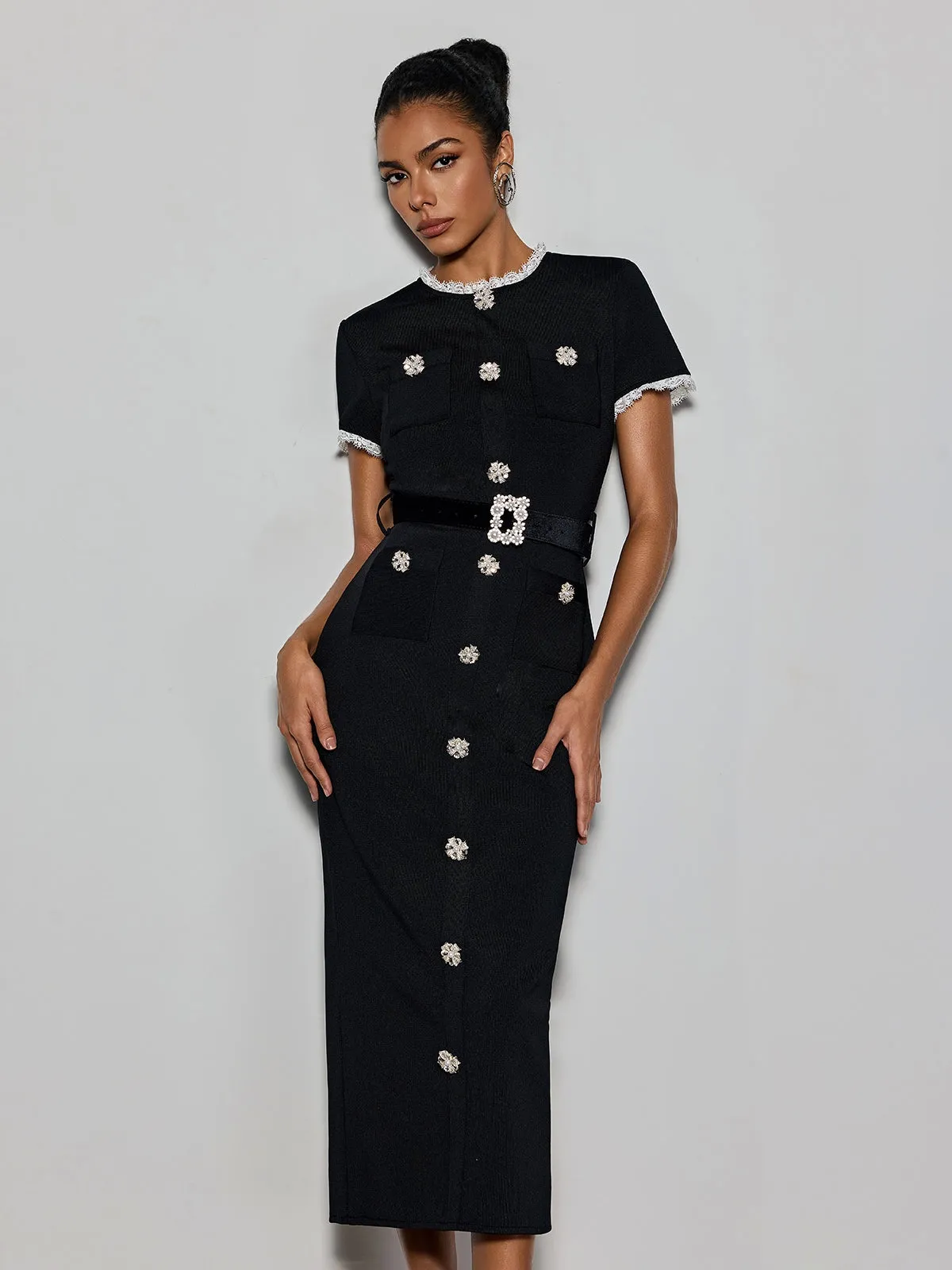 Cyanne Short Sleeve Pearl Knitted Midi Dress sold by Mew Mews product image thumbnail 5