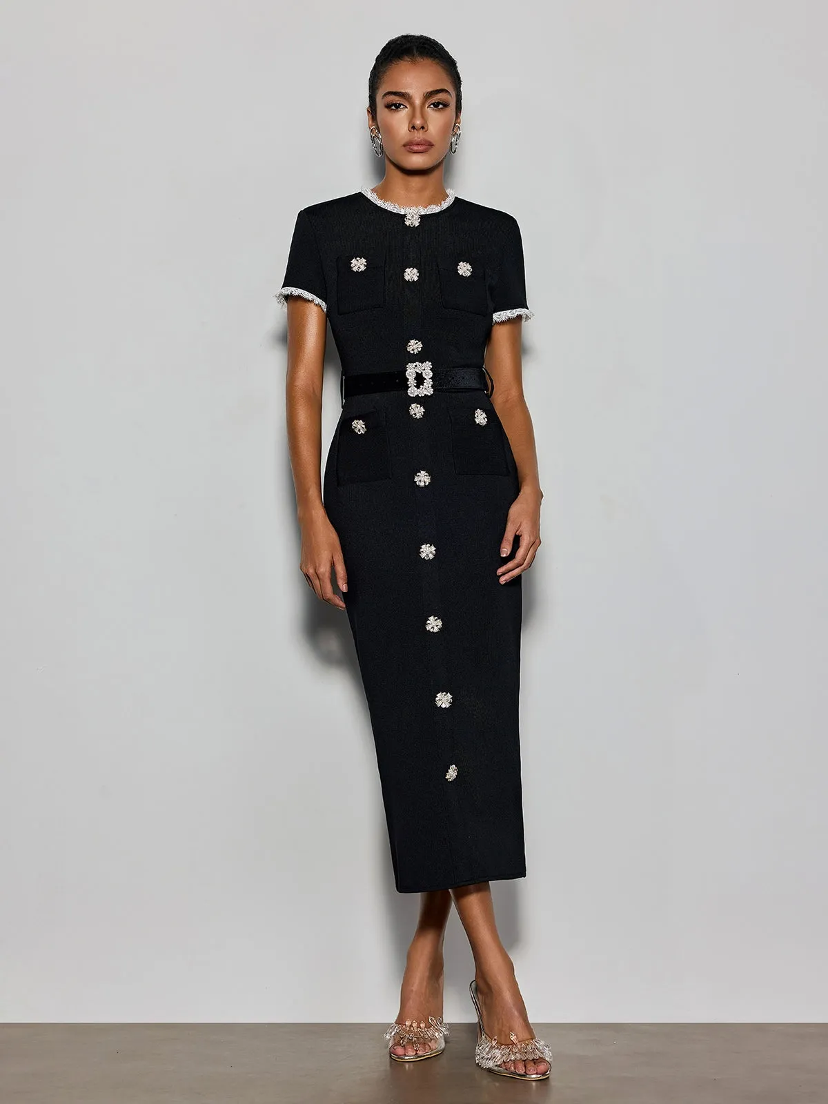 Cyanne Short Sleeve Pearl Knitted Midi Dress sold by Mew Mews product image thumbnail 3