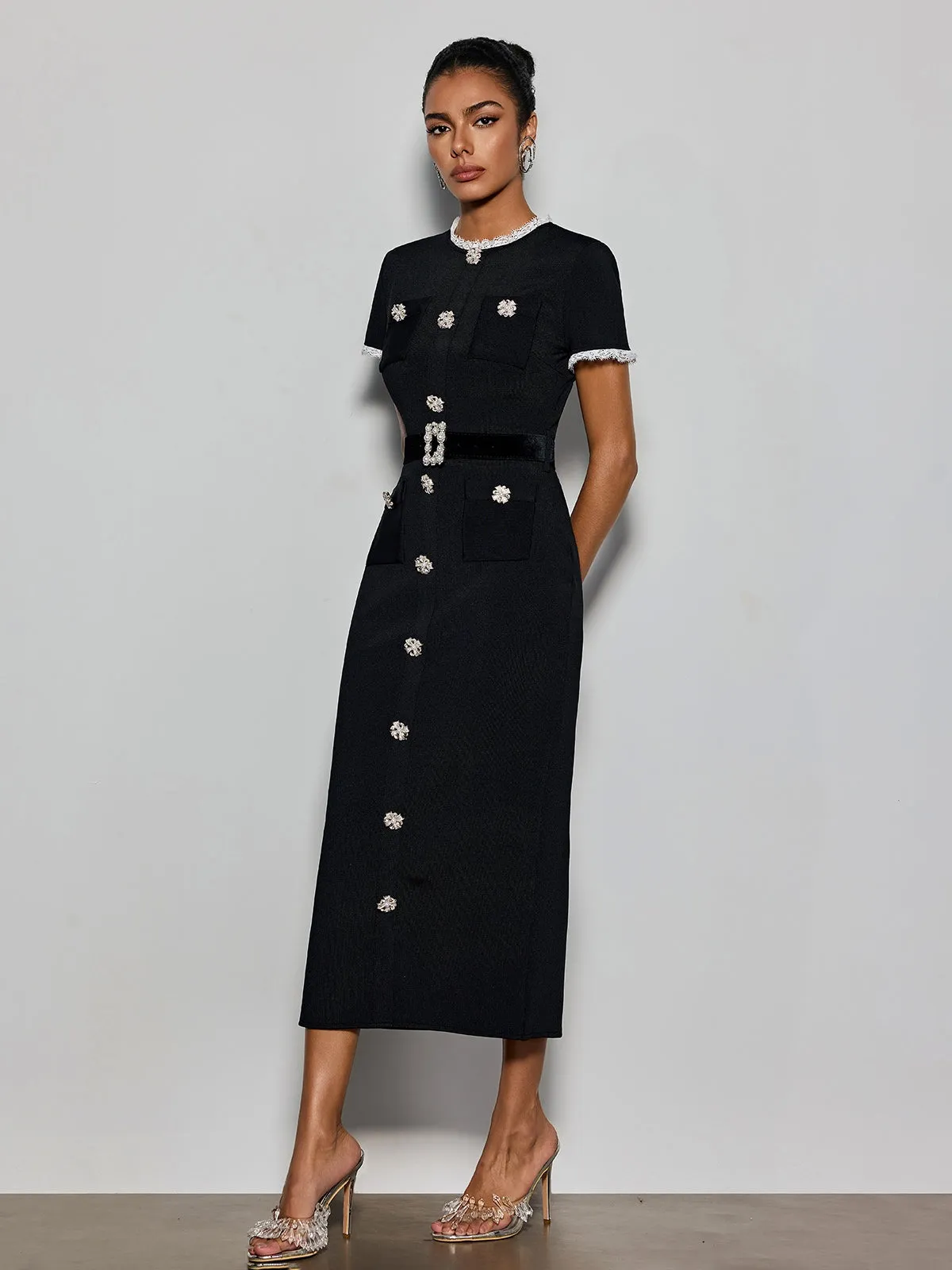 Cyanne Short Sleeve Pearl Knitted Midi Dress sold by Mew Mews product image thumbnail 2