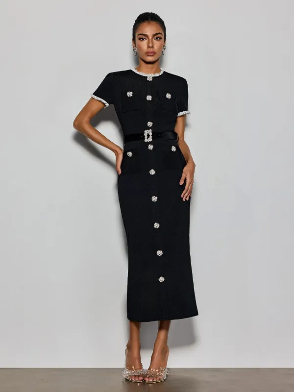 Cyanne Short Sleeve Pearl Knitted Midi Dress made by Mew Mews