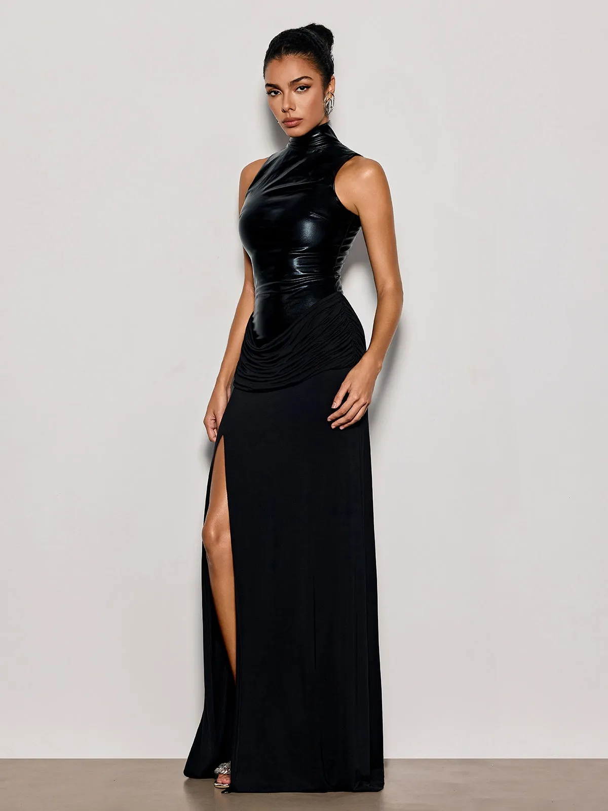 Lixora High Neck Split Leather Maxi Dress sold by Mew Mews product image thumbnail 4