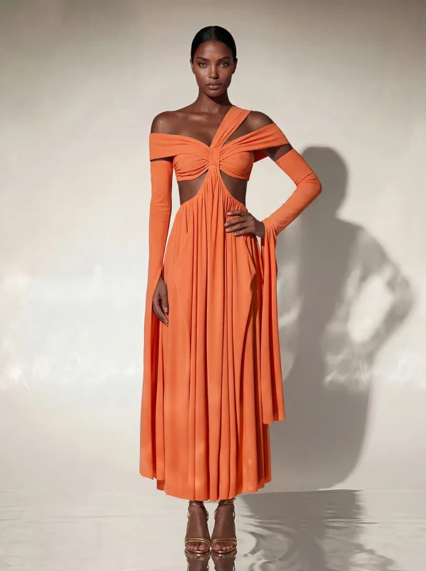 Cythan Ruched Cutout Maxi Dress made by Mew Mews