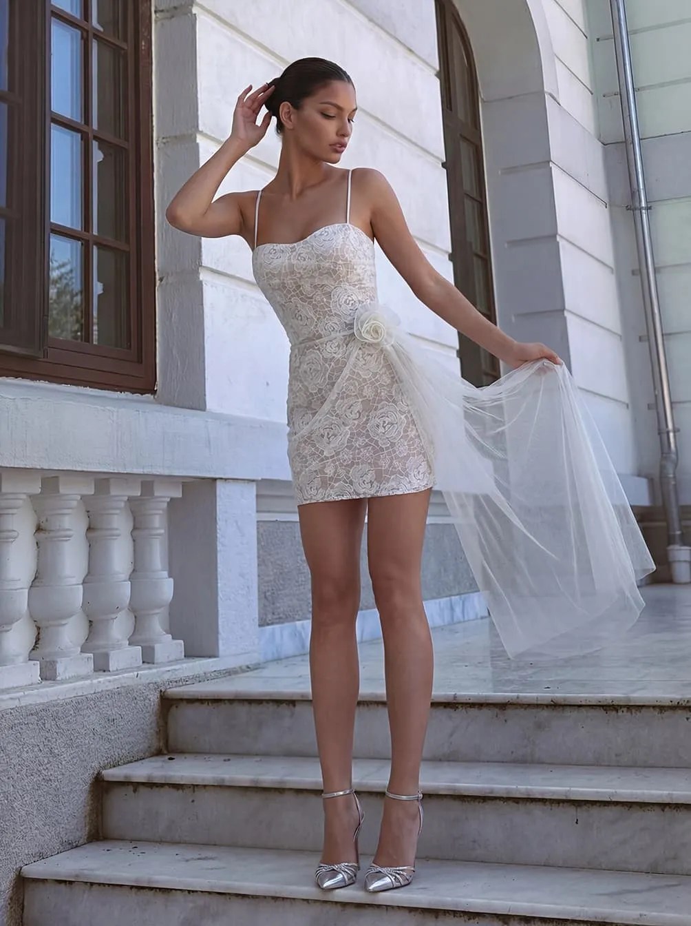 Brelor Spaghetti Flower Lace Mini Dress sold by Mew Mews product image thumbnail 2