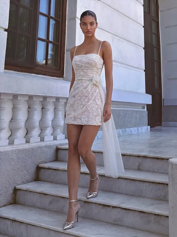 Brelor Spaghetti Flower Lace Mini Dress made by Mew Mews