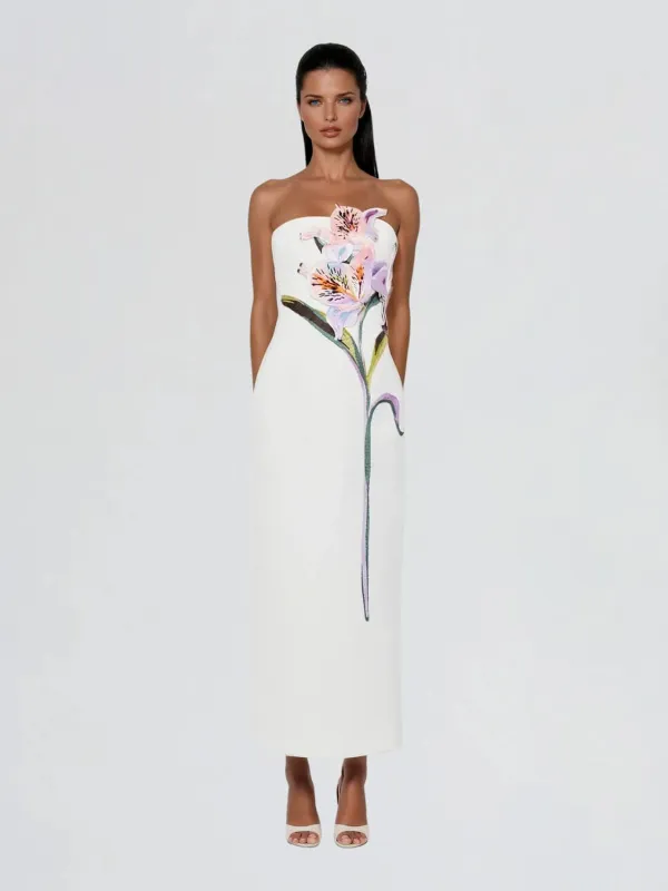 Jyvelle Strapless Flower Midi Dress made by Mew Mews